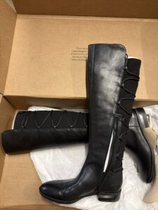 Vince Camuto Black Leather VC Parle Riding Boots size 8 1/2 over-the-knee lace up