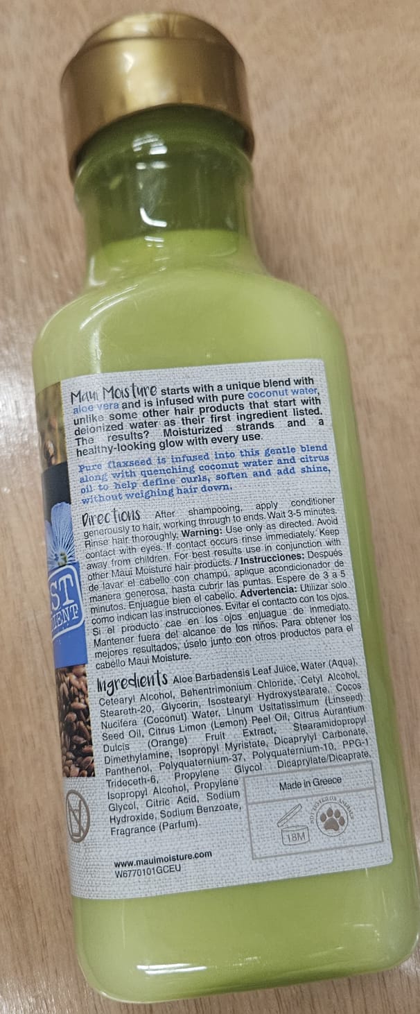 Maui flaxseed conditioner bottle with gentle lightweight formula