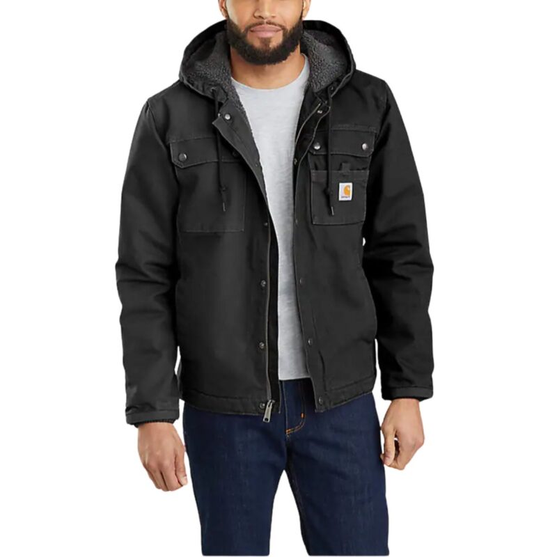 Carhartt sherpa lined utility jacket in black, relaxed fit