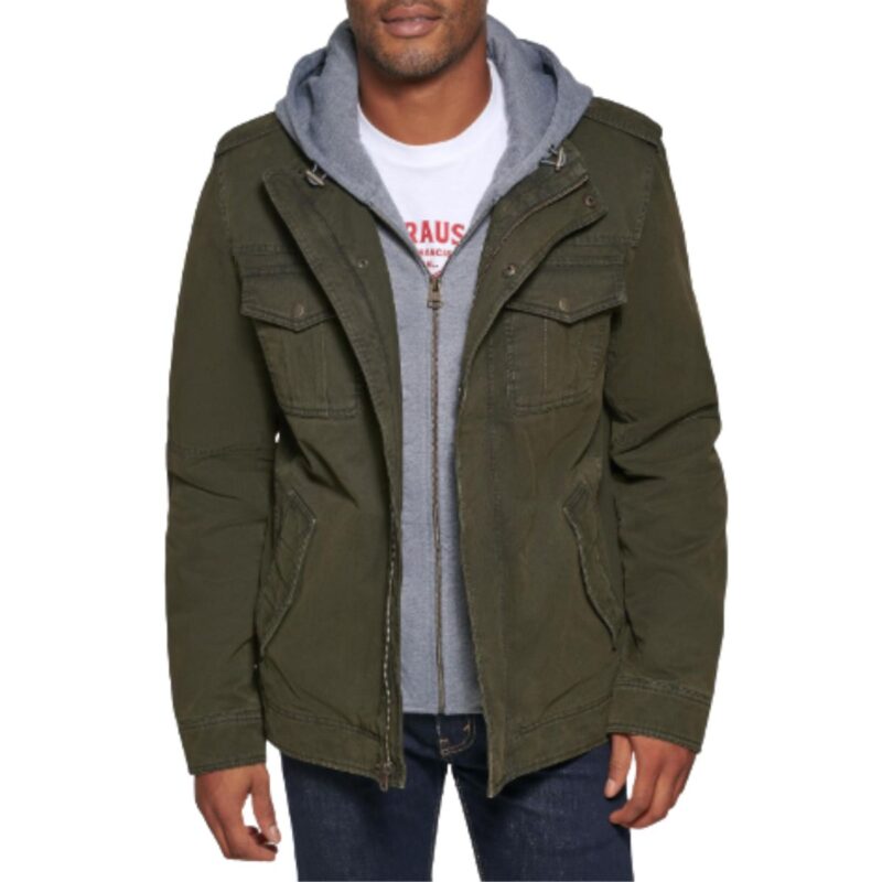 Levi's washed cotton military jacket in olive with removable hood