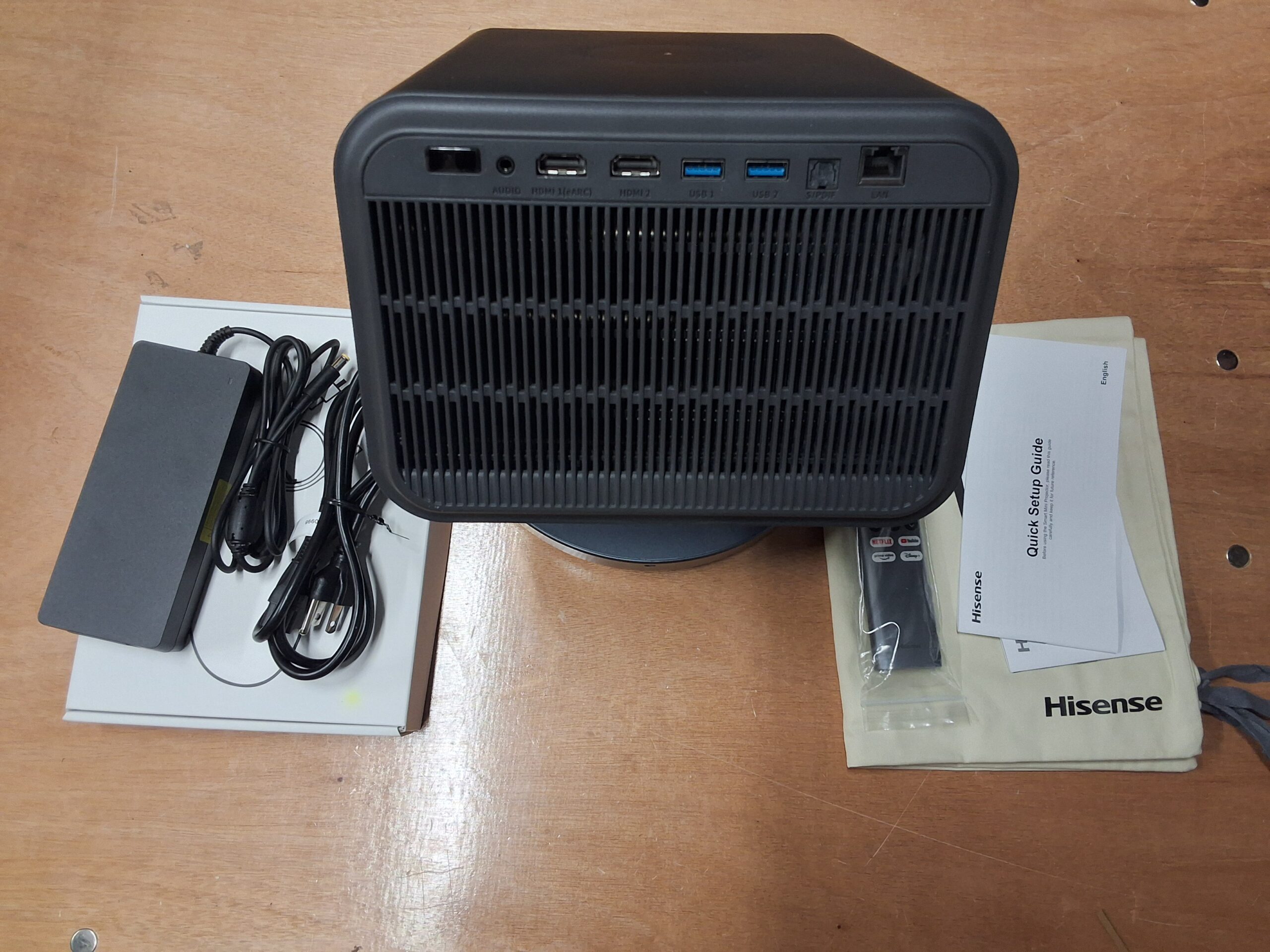 Hisense 4k uhd smart mini projector showing vibrant projection