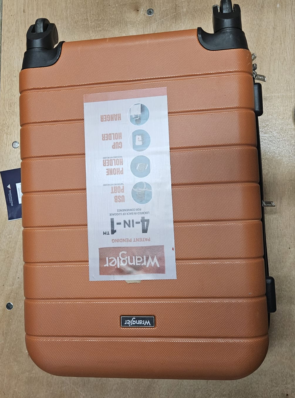 Smart luggage set with USB port and cup holder in black finish