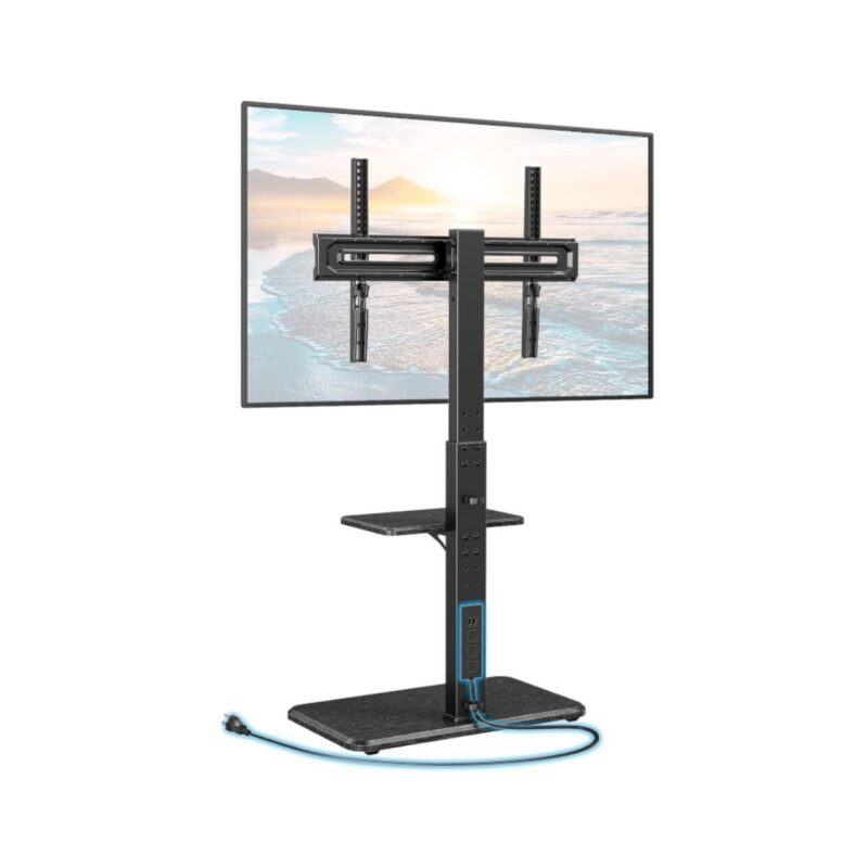 PERLESMITH tv stand with power outlet in black with adjustable mount