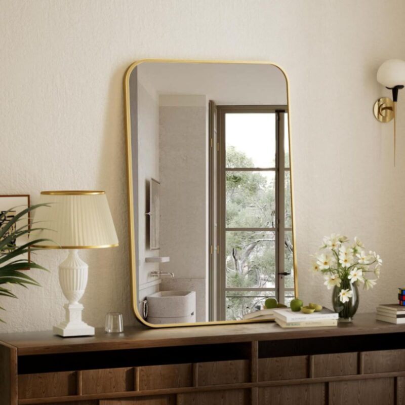 BEAUTYPEAK rectangular bathroom mirror with gold aluminum alloy frame