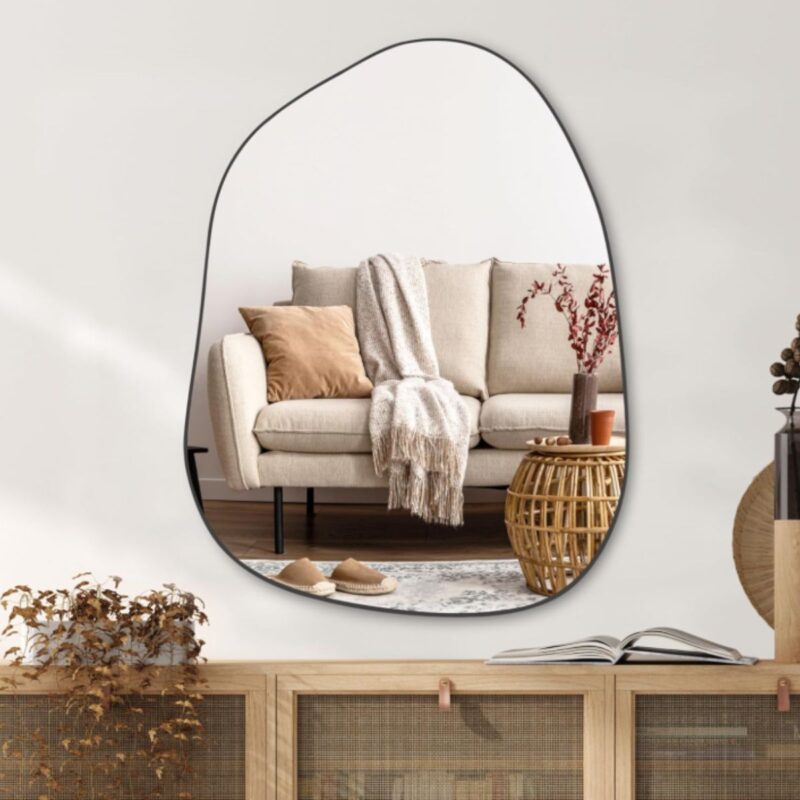PERFNIQUE irregular wall mirror in black for bathroom, bedroom, and living room decor