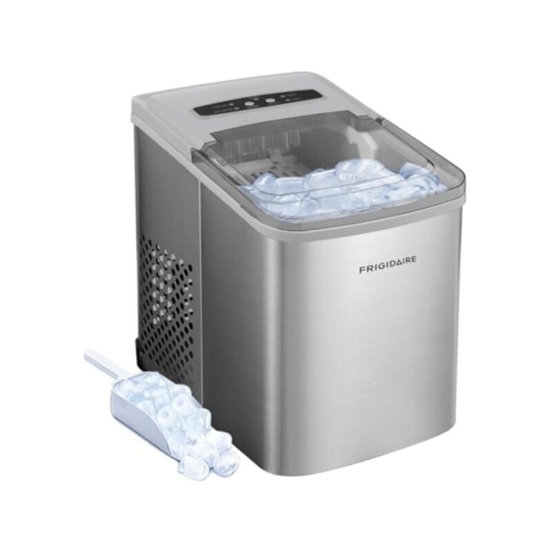 Frigidaire portable ice maker in stainless steel finish with clear window