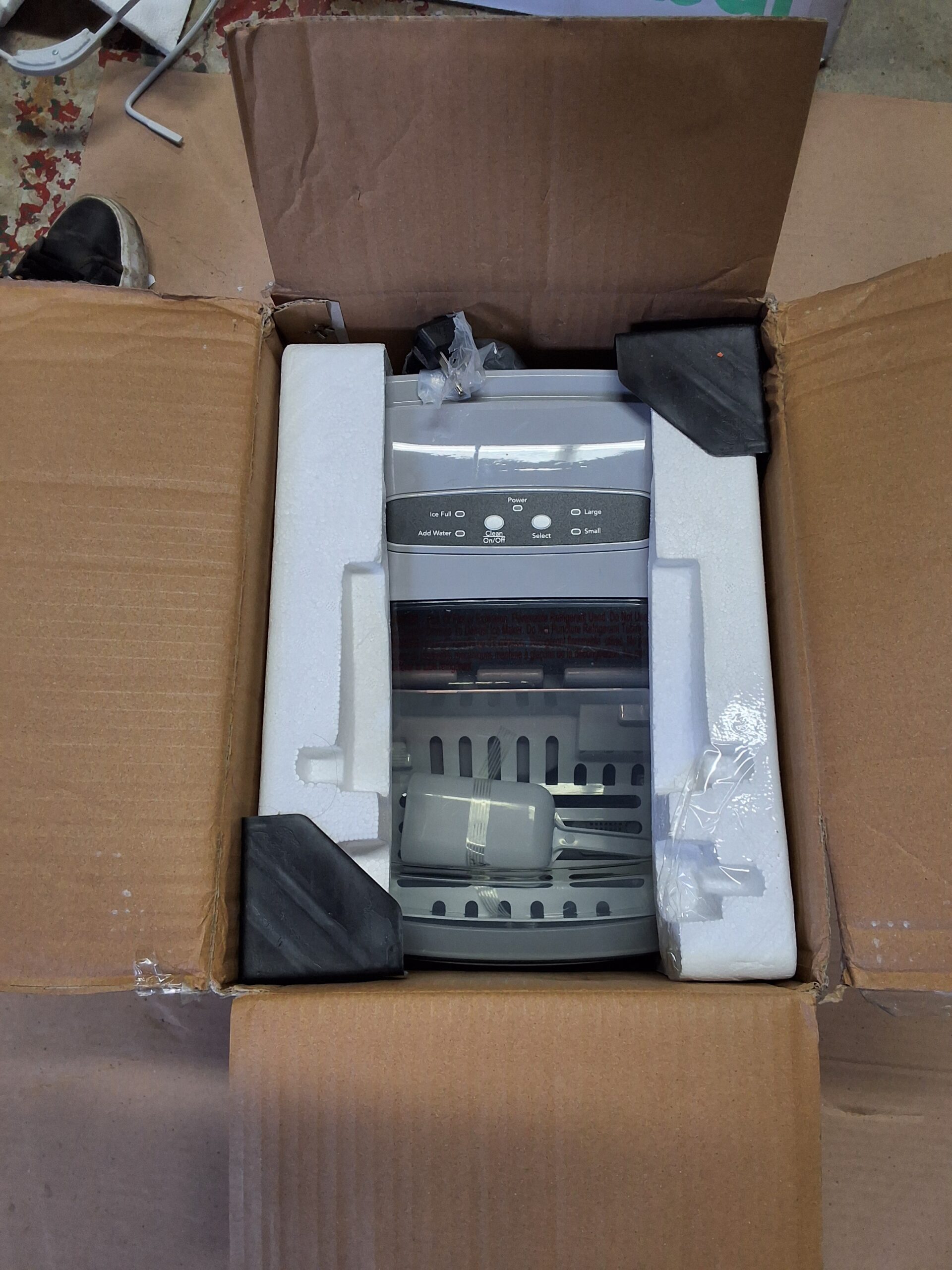 Frigidaire portable ice maker in stainless steel finish with clear window