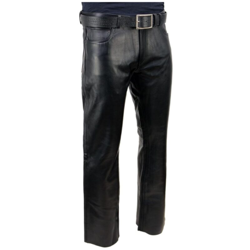 Milwaukee Leather leather motorcycle pants in classic fit and black colour for men