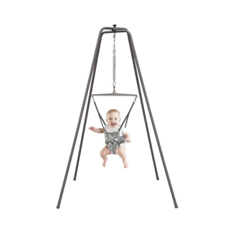Jolly Jumper baby exerciser in grey safari with sturdy frame and adjustable height