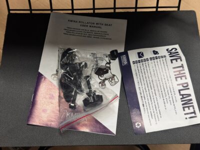 KMINA folding rollator walker in black with adjustable seat and walking aid