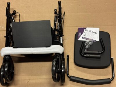 KMINA folding rollator walker in black with adjustable seat and walking aid