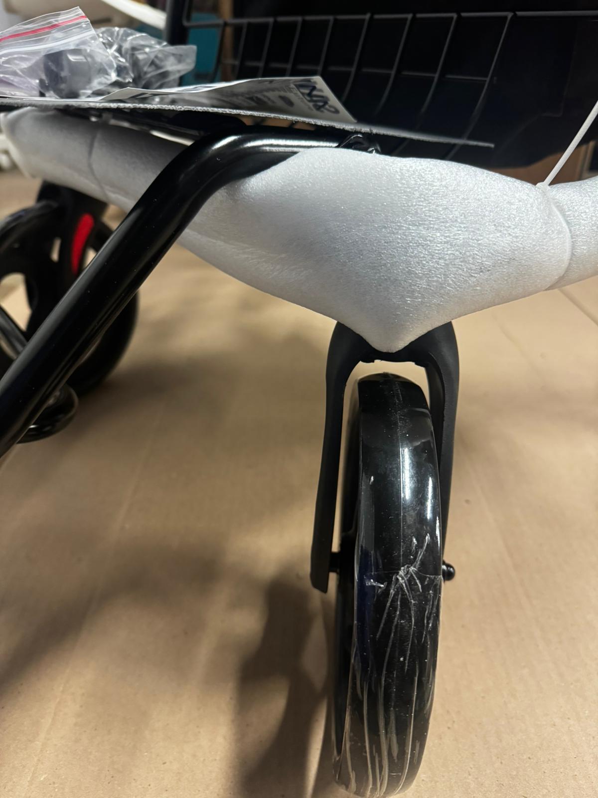 KMINA folding rollator walker in black with adjustable seat and walking aid