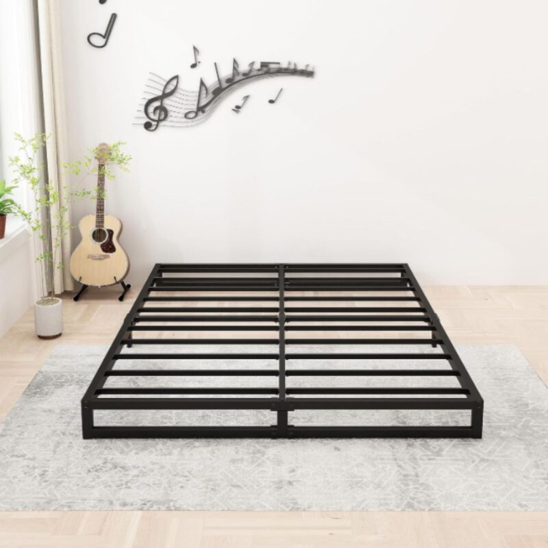 Lutown king size bed frame in black with heavy duty metal platform