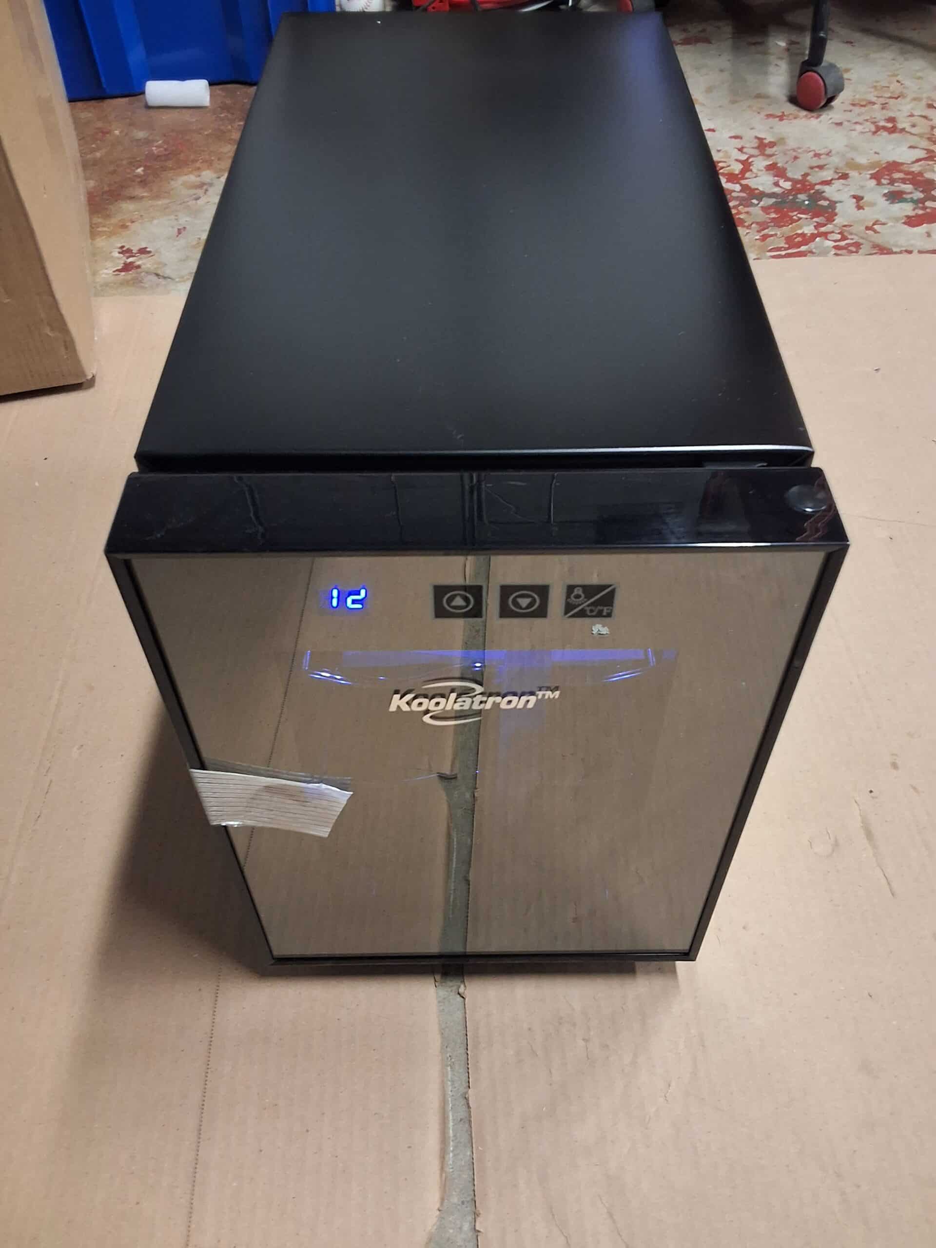 Koolatron wine fridge in white with 6 bottle capacity and double paned glass door