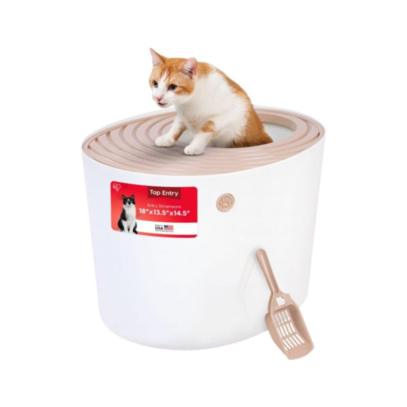 IRIS USA top entry cat litter box large white for easy cat litter management