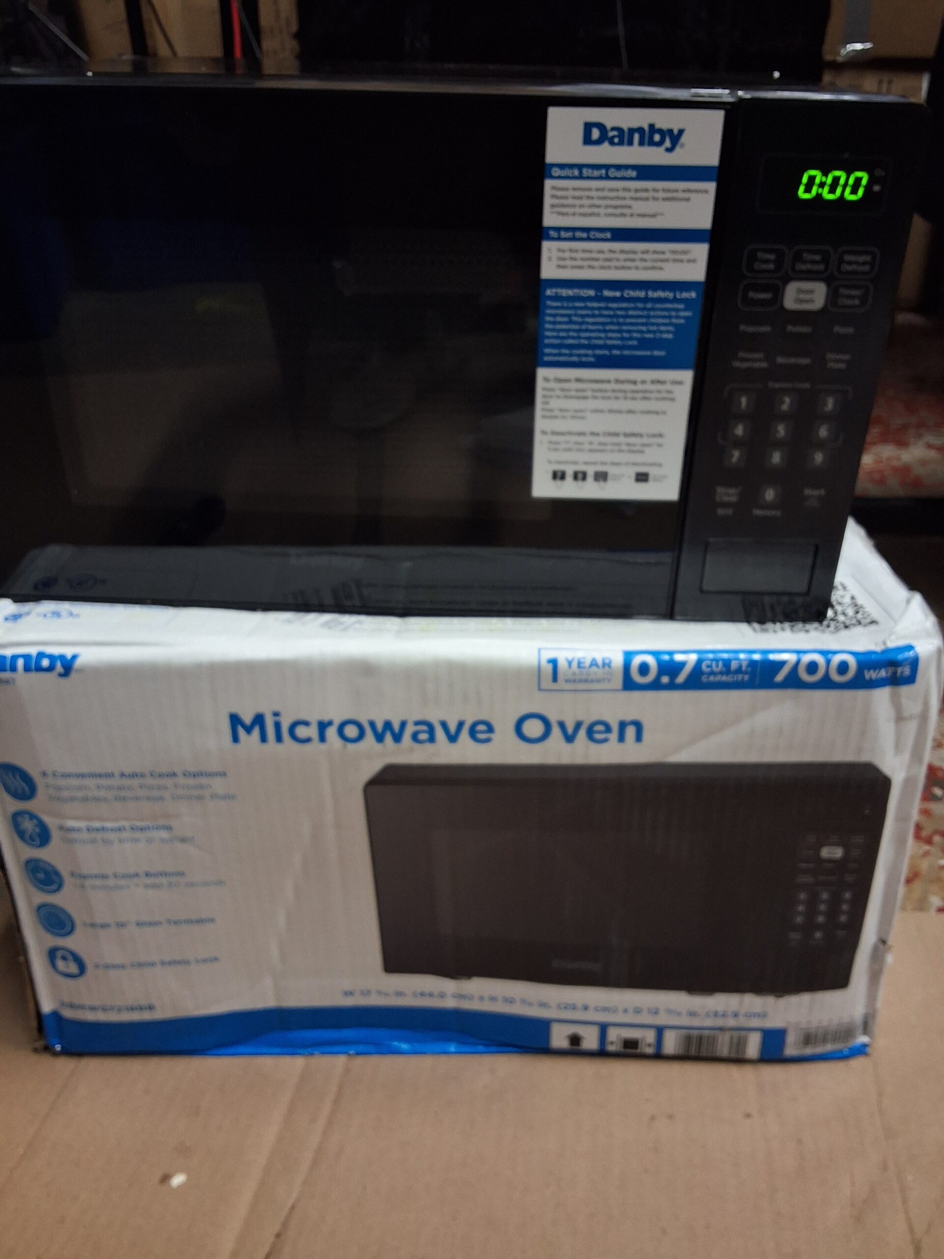 Danby countertop microwave in black on countertop