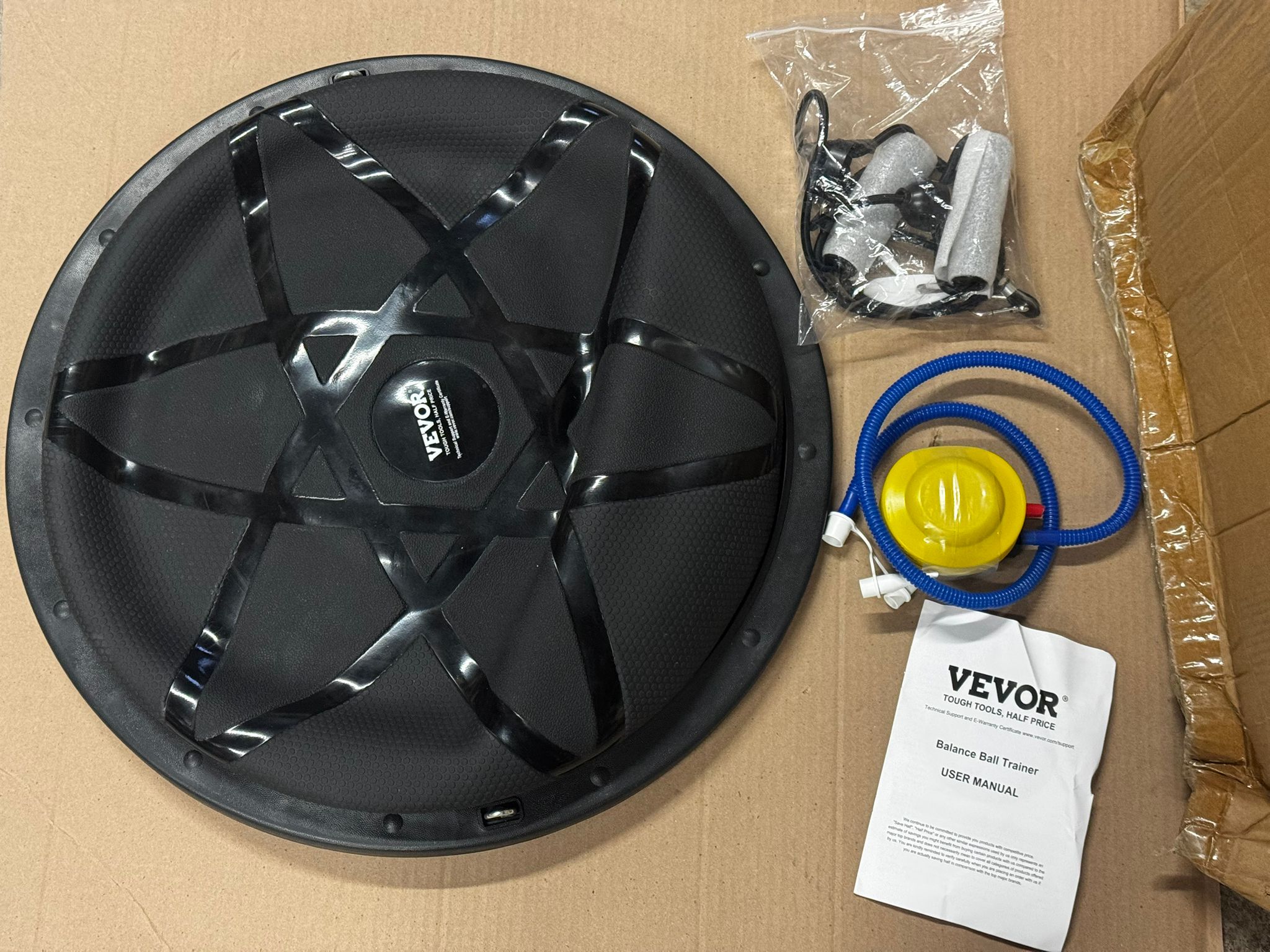 VEVOR half exercise ball trainer in black with resistance bands