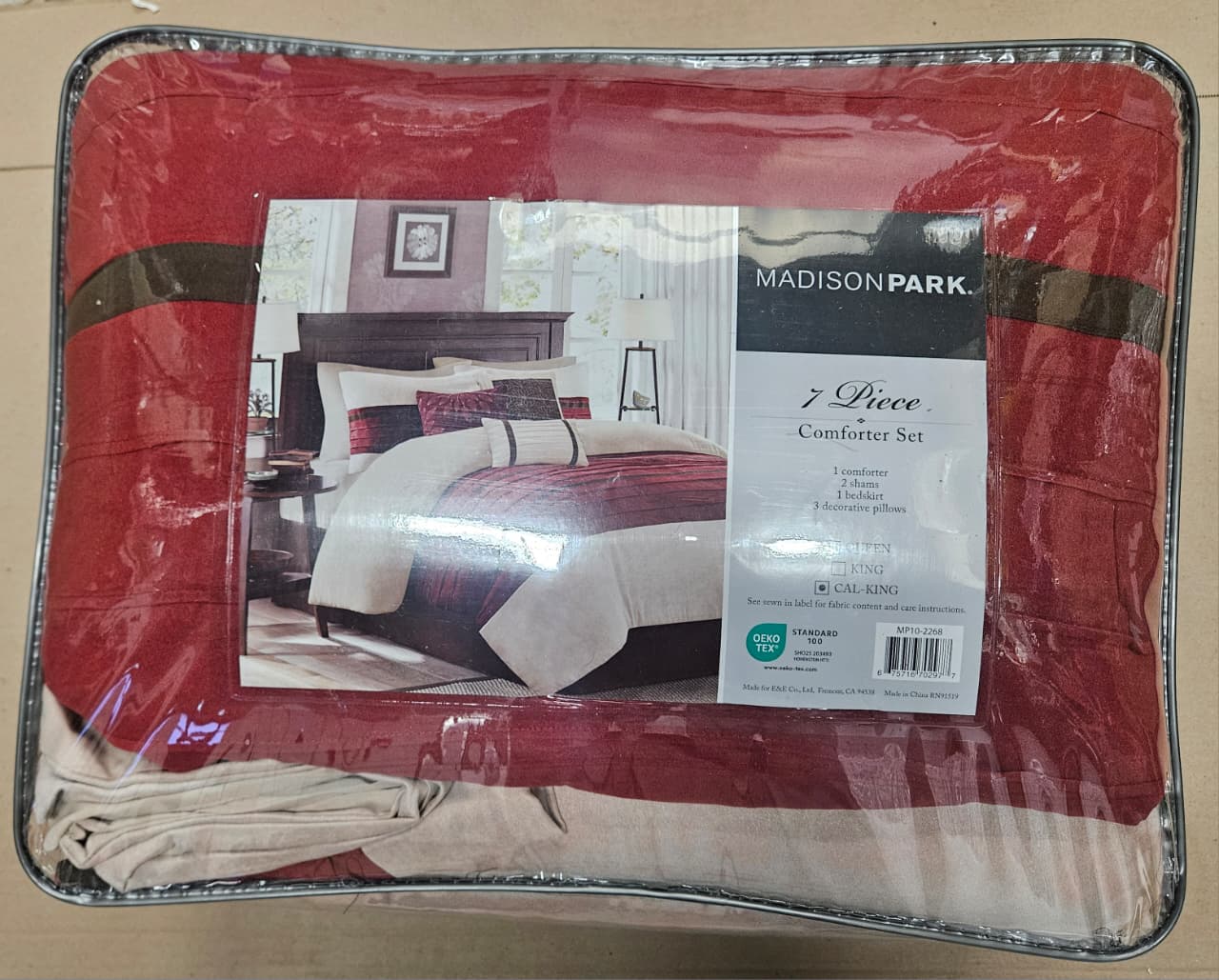 Madison Park cozy comforter set in red with luxury faux suede design and striped accent