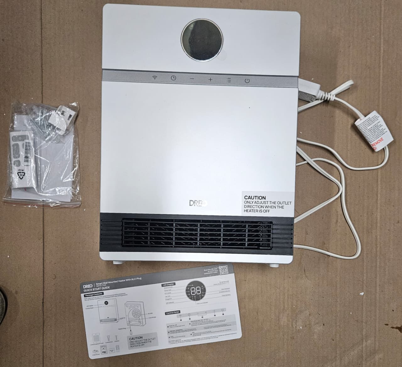 Dreo smart wall heater in white with remote control and adjustable thermostat