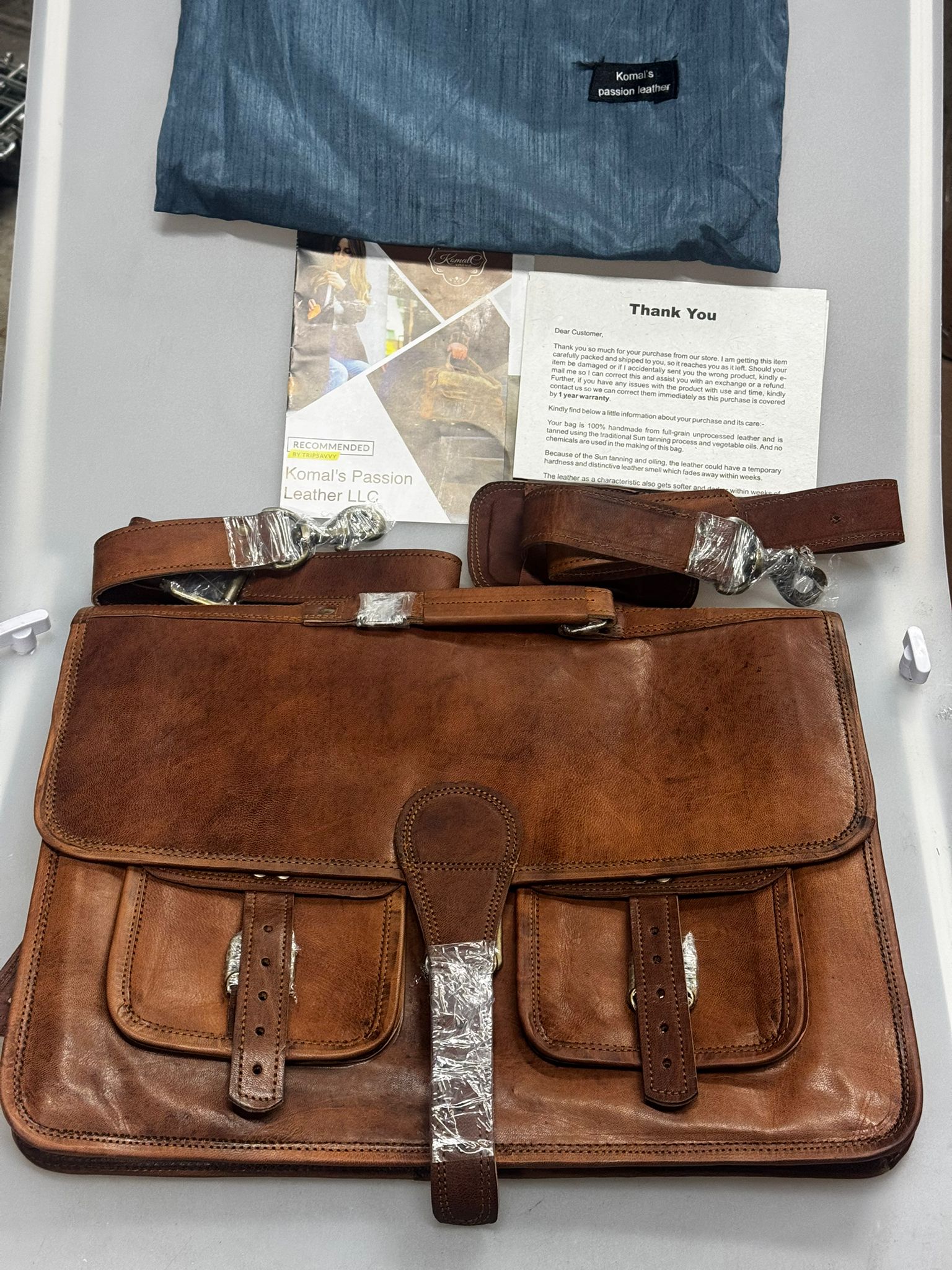 Komal's Passion Leather leather briefcase in distressed vintage style