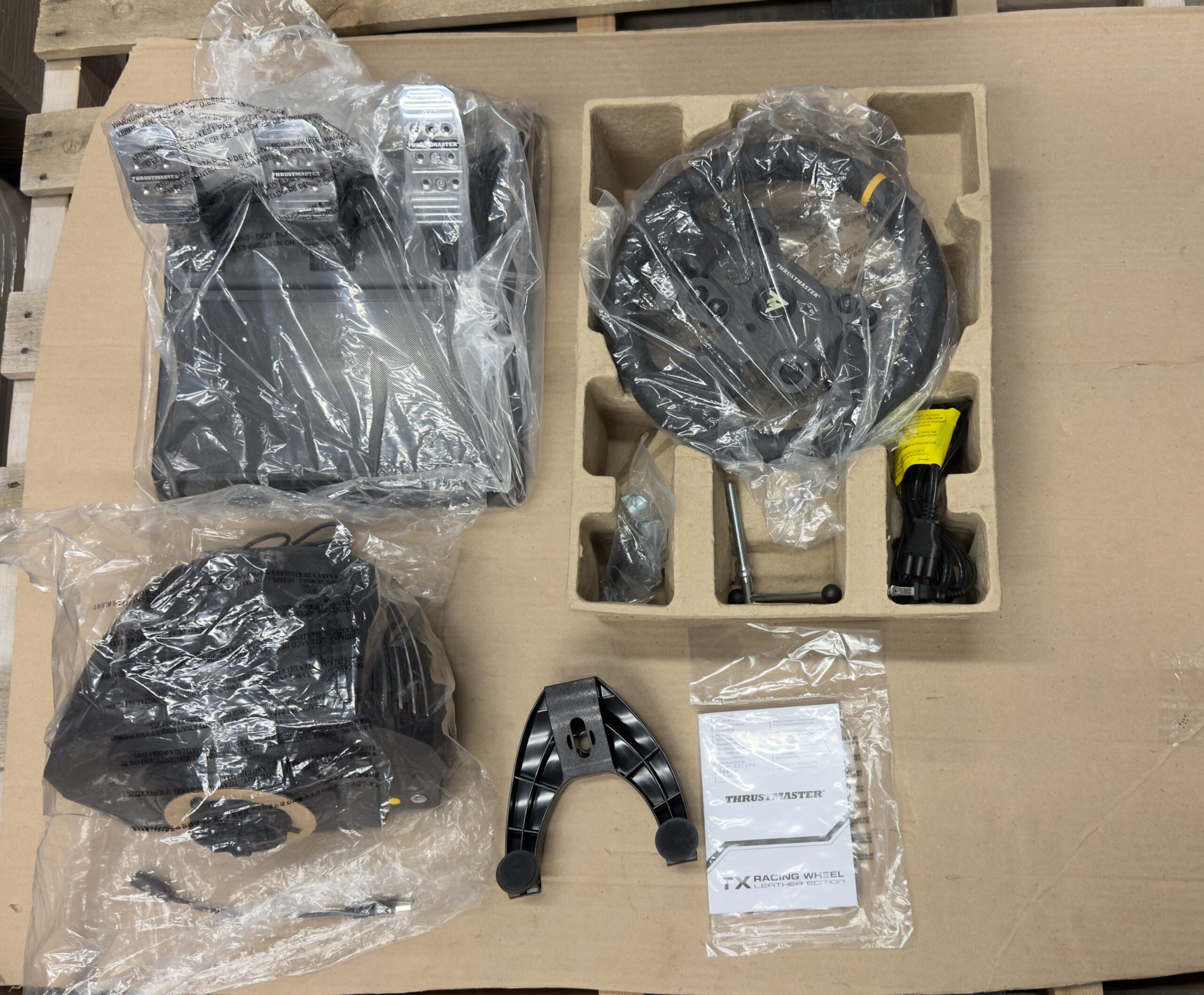 Thrustmaster sim racing wheel in detailed leather finish