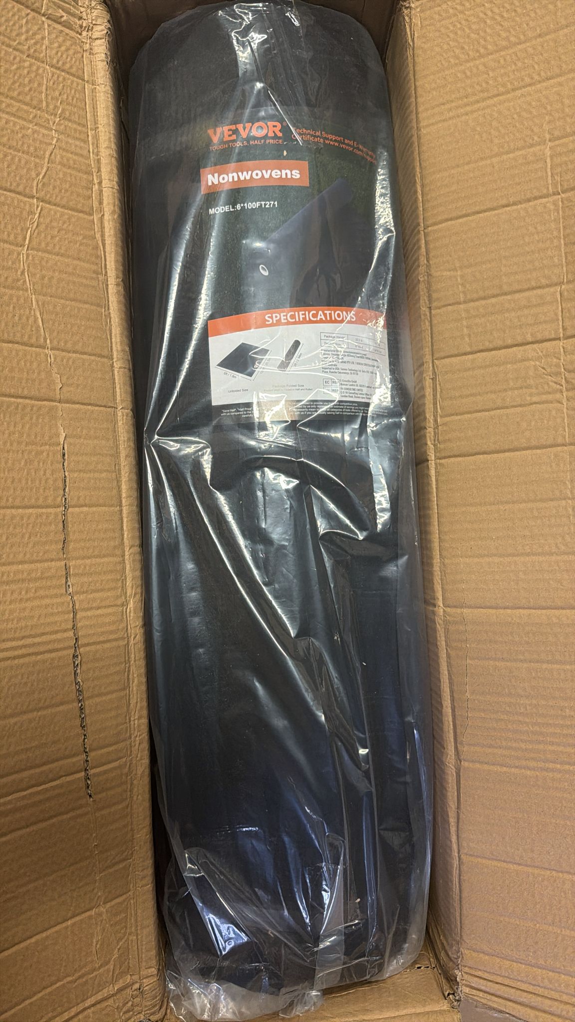 VEVOR non woven geotextile fabric 6x100FT black for landscape and drainage use