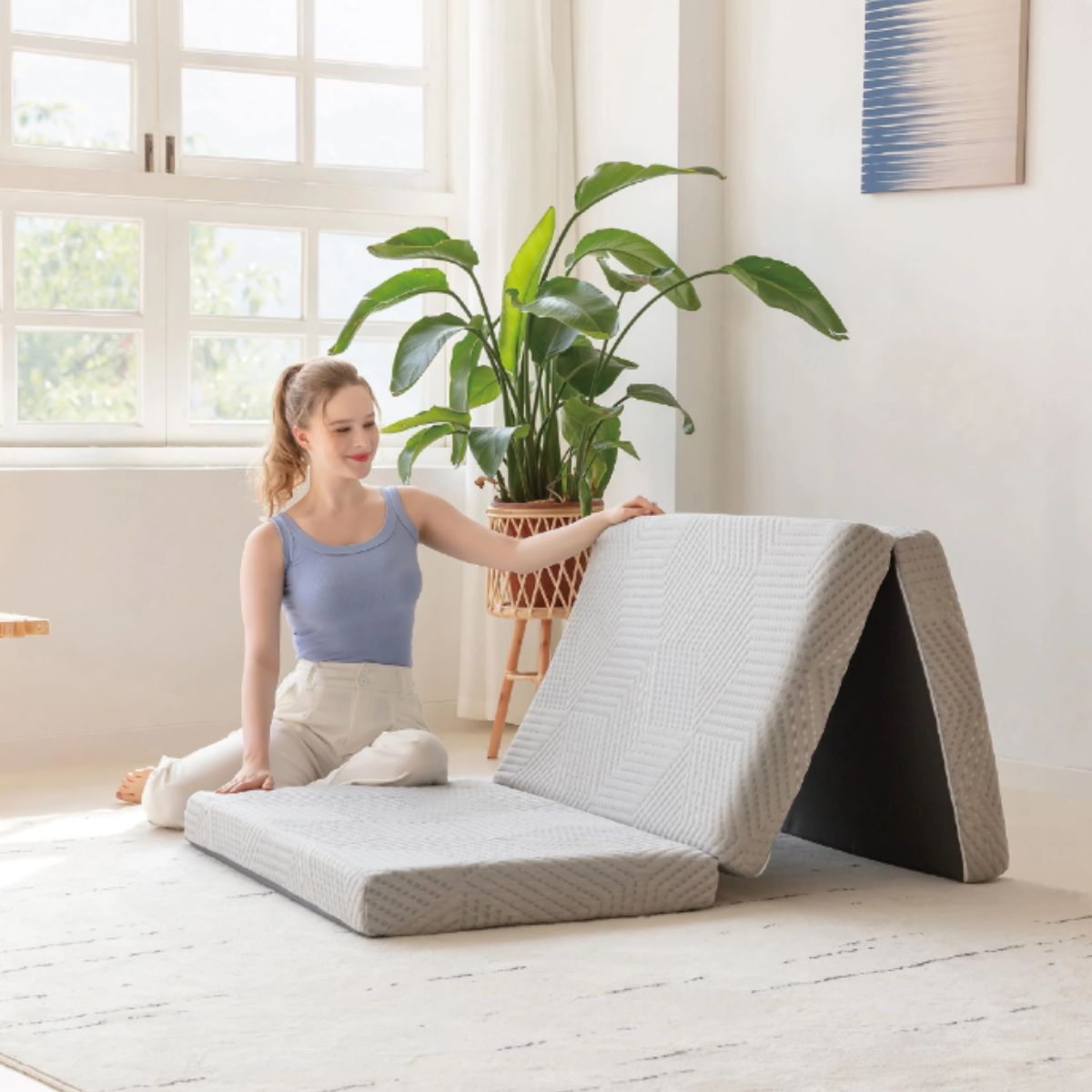 Tri-Fold Memory Foam Mattress - Tri-Fold Grey 4 Inch Tri-Fold tri-fold memory foam mattress in grey with 4 inch thickness