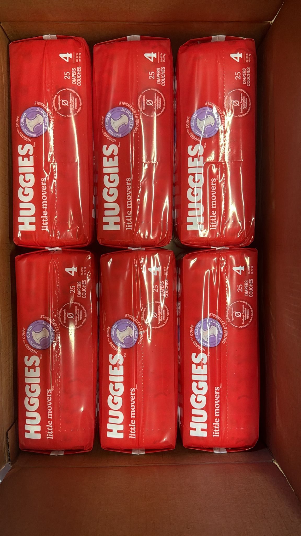 Huggies size 4 diapers in Little Movers design for active babies