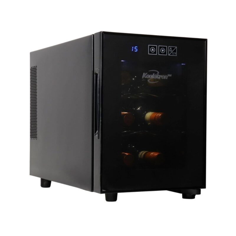 Koolatron wine fridge in white with 6 bottle capacity and double paned glass door