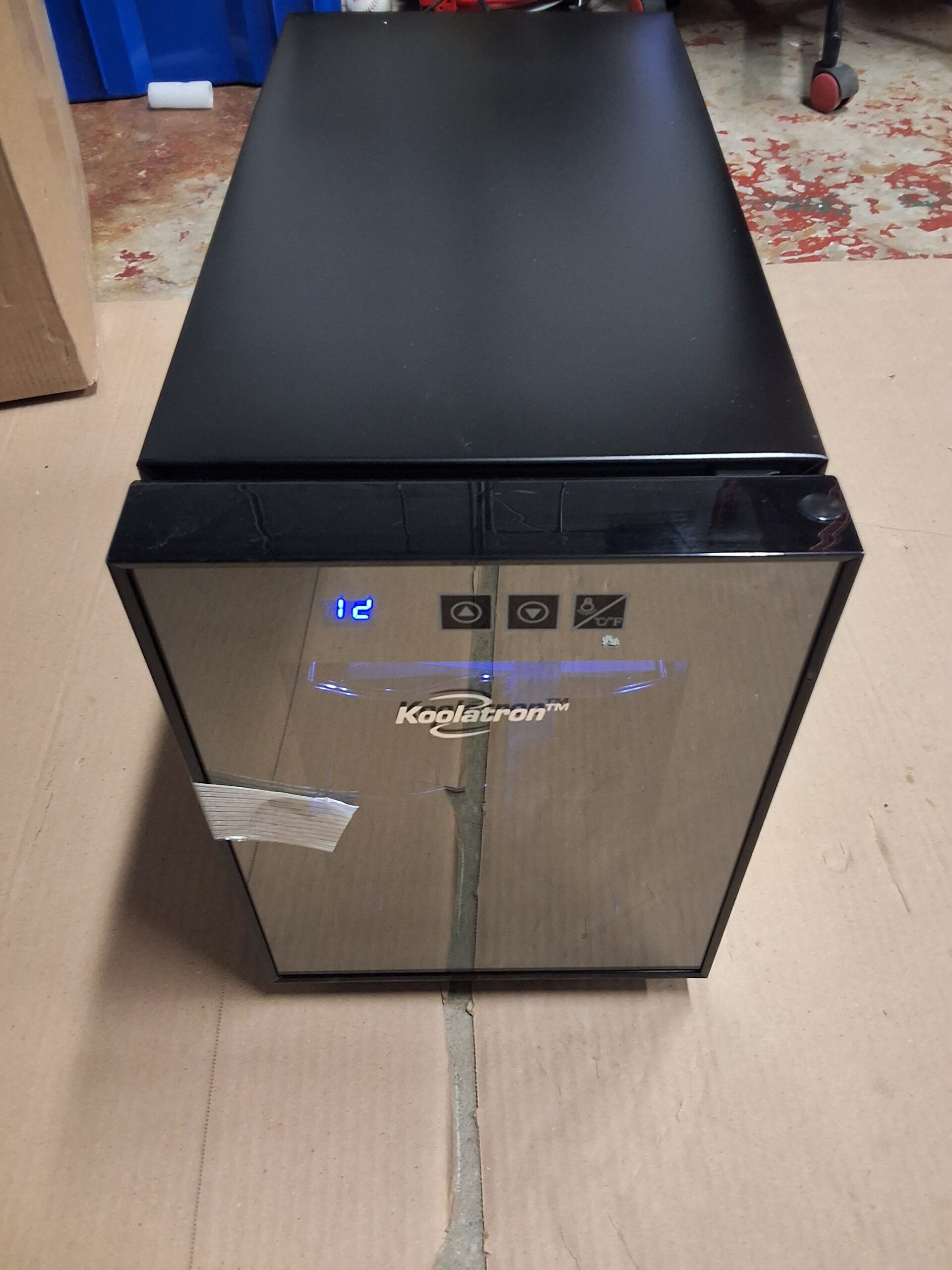 Koolatron wine fridge in white with 6 bottle capacity and double paned glass door