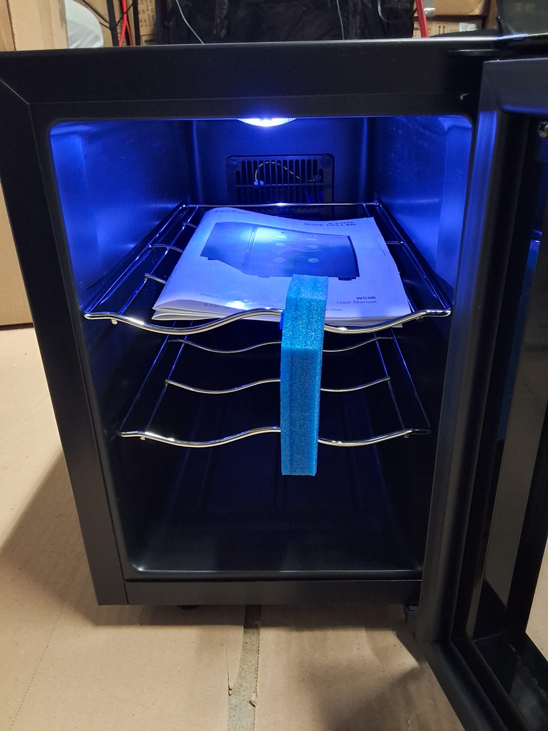 Koolatron wine fridge in white with 6 bottle capacity and double paned glass door