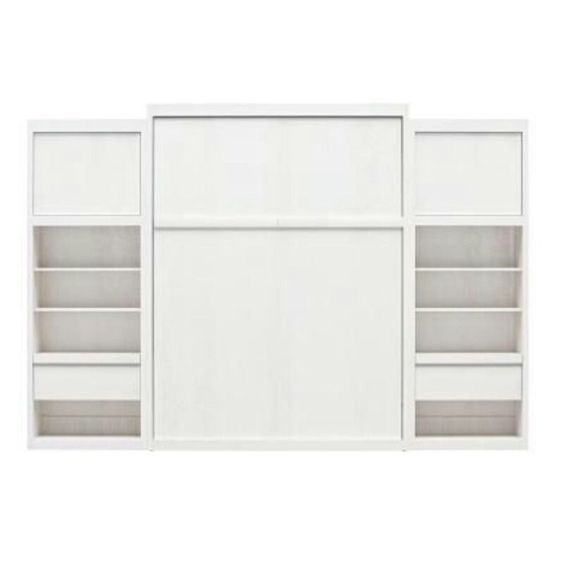 Signature queen murphy bed in ivory oak finish with elegant chest design