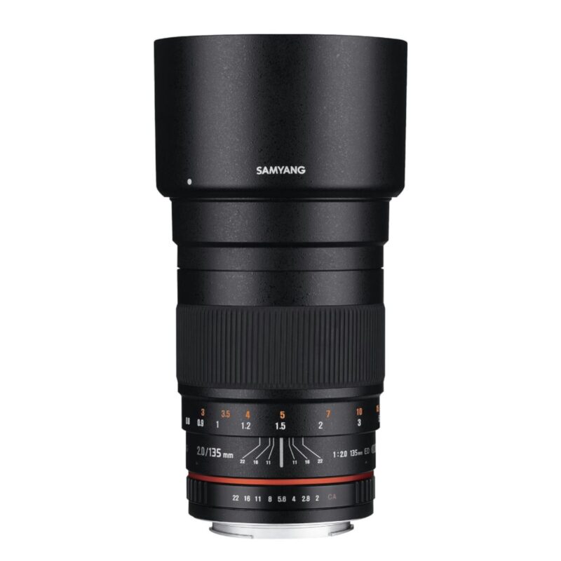 Rokinon 135mm f2 telephoto lens in black for Canon DSLR