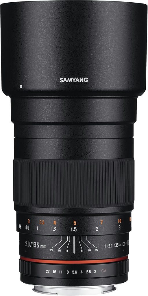 Rokinon 135mm f2 telephoto lens in black for Canon DSLR