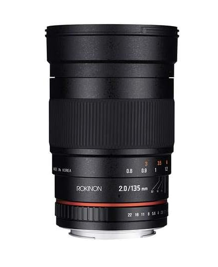 Rokinon 135mm f2 telephoto lens in black for Canon DSLR