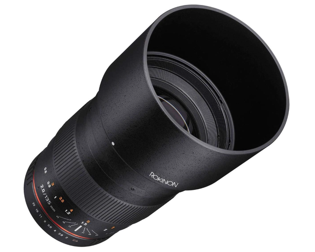 Rokinon 135mm f2 telephoto lens in black for Canon DSLR