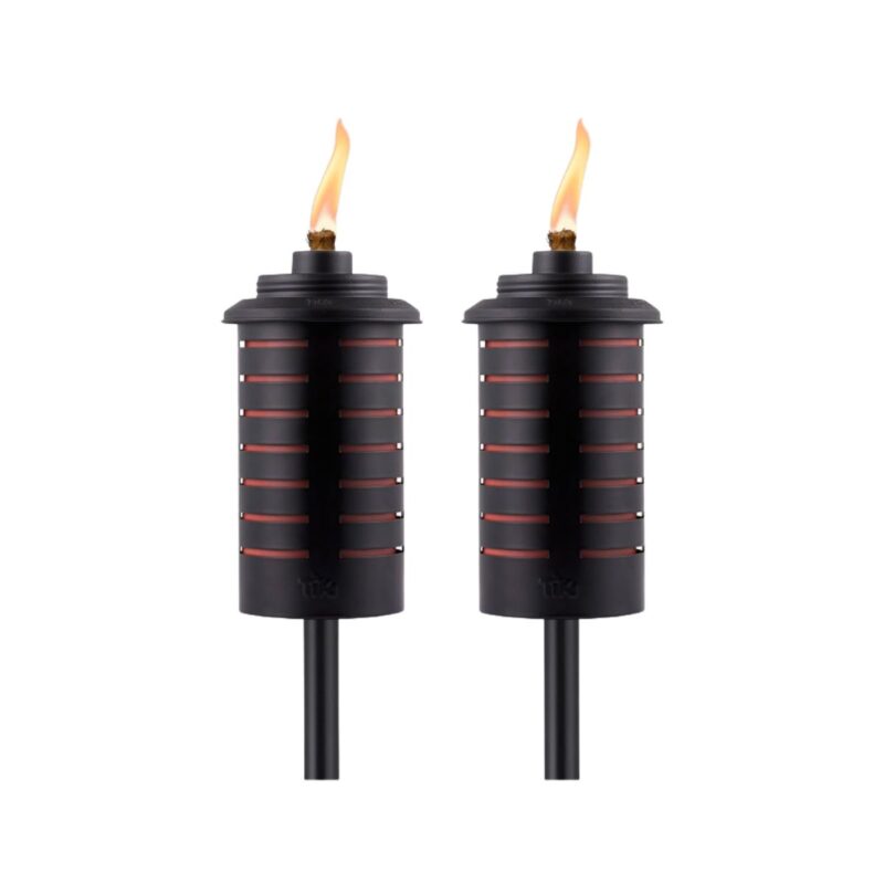 Tiki outdoor torches in black and orange metal finish