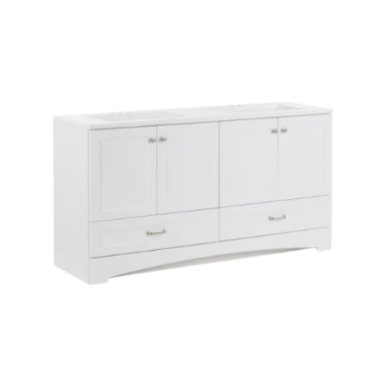 Glacier Bay bathroom vanity in white with cultured marble countertop