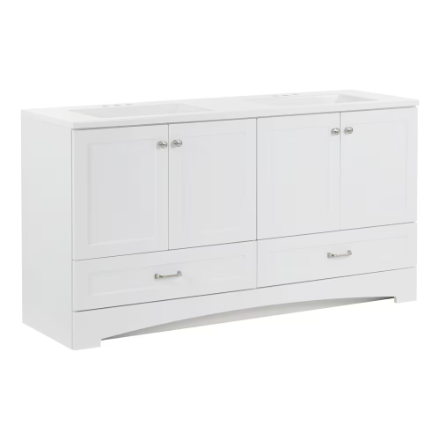 Glacier Bay bathroom vanity in white with cultured marble countertop