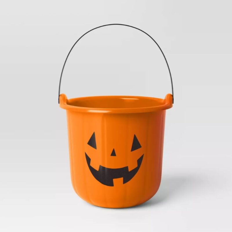 Orange stackable halloween pail in jack-o'-lantern design