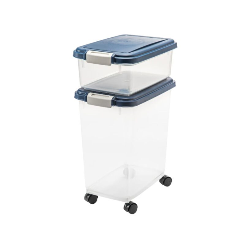 Iris airtight dog food container in navy with casters