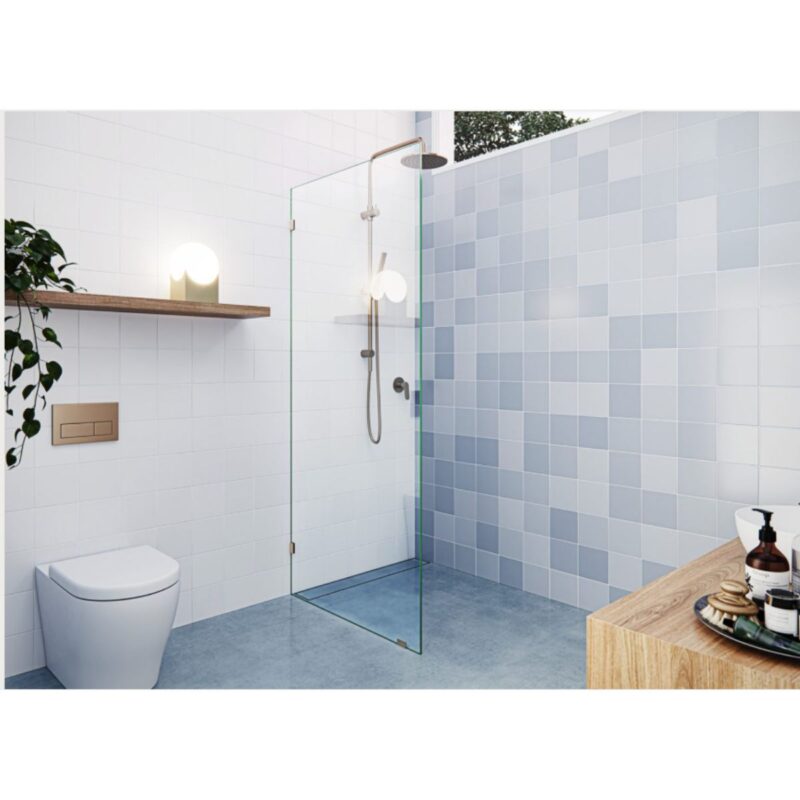 Glasswarehouse frameless fixed shower panel in brushed nickel finish