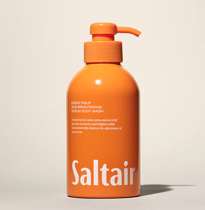 Saltair body wash with exotic pulp scent in recyclable aluminum bottle