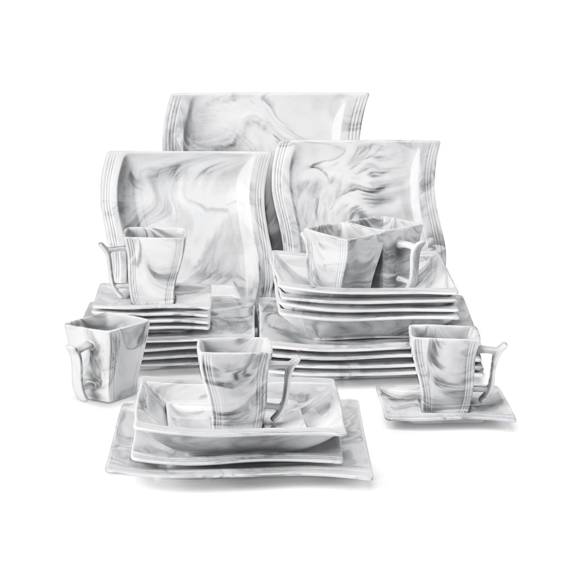 Dinnerware Sets Porcelain - Malacasa Marble Grey Malacasa dinnerware sets porcelain in marble grey with plates and bowls