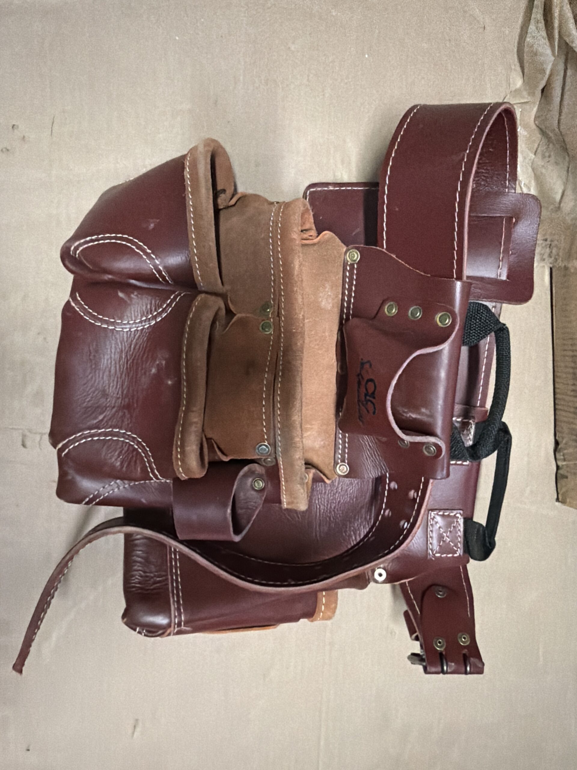 Custom Leathercraft leather tool apron in durable heavy duty leather with 18 pockets