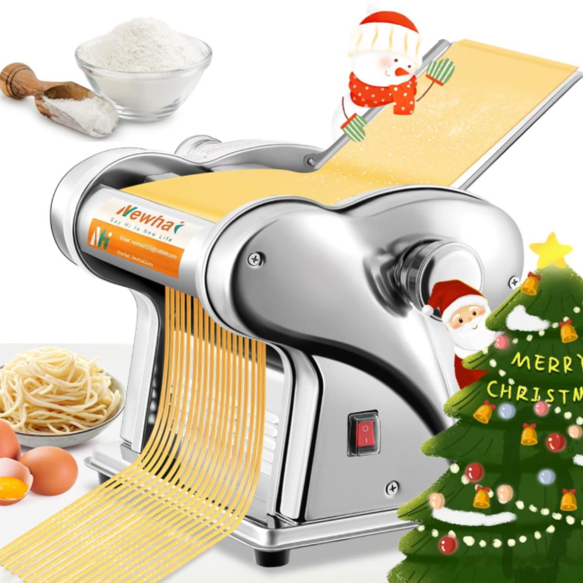 Electric Pasta Maker - Newhai Stainless Steel Newhai electric pasta maker in stainless steel finish for homemade noodles