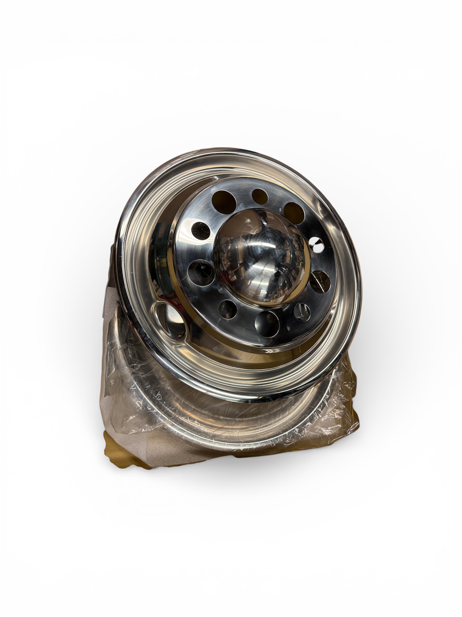 front steer axle wheel simulators in stainless steel with 1 1/2 inch lug nuts