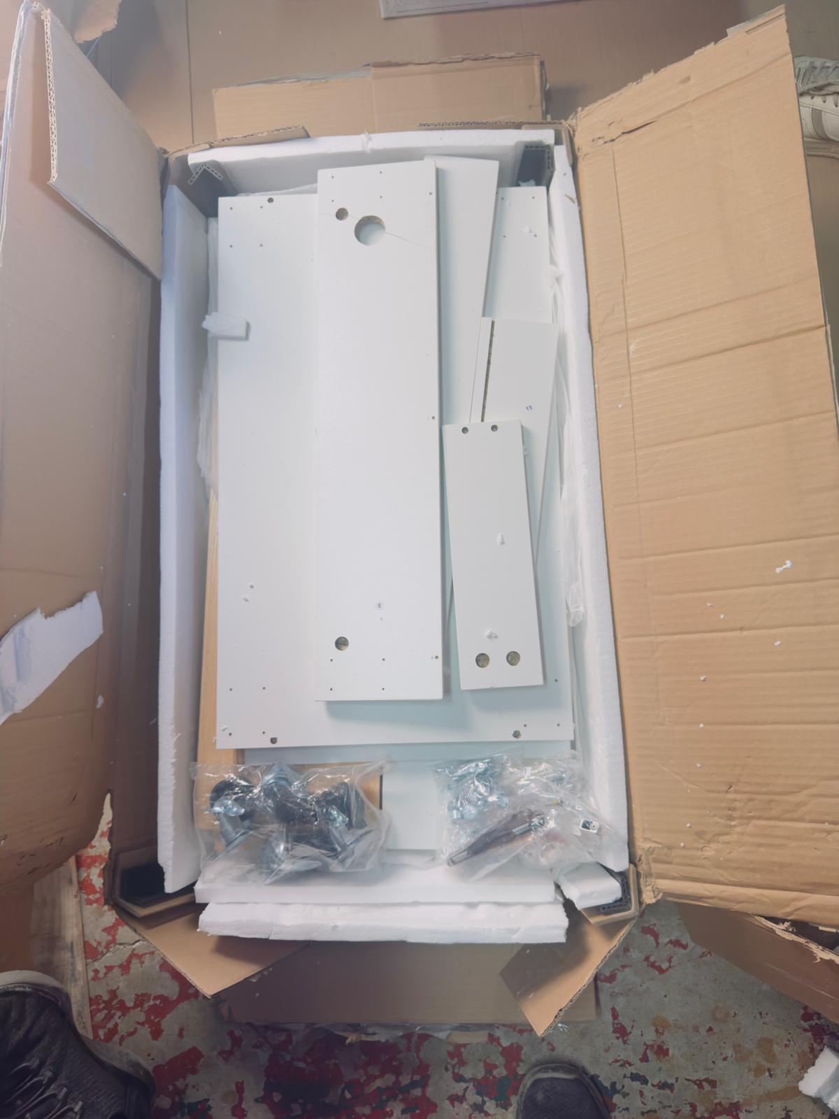 CHOEZON kitchen island cart in white and natural finish with double cabinet and power strip