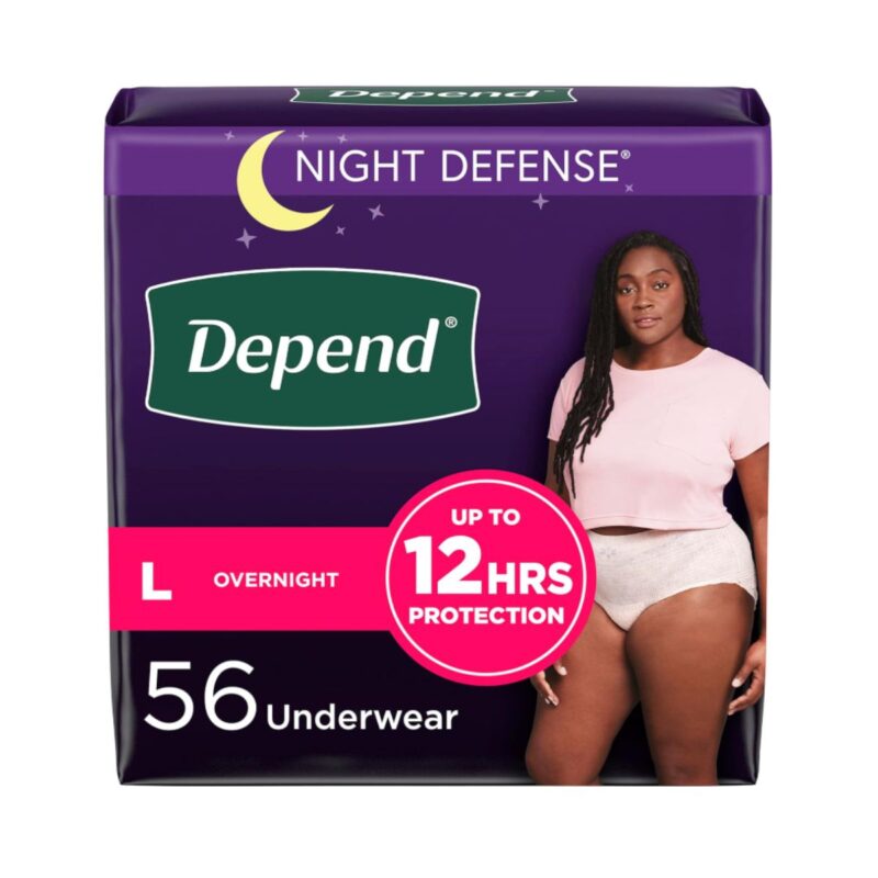 Depend incontinence underwear designed for overnight use in blush colour