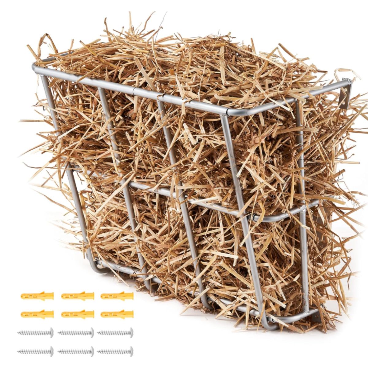 Livestock Hay Feeder - VEVOR Heavy-Duty Steel 18.5 Gallons VEVOR livestock hay feeder heavy-duty steel wall mounted for goats and horses